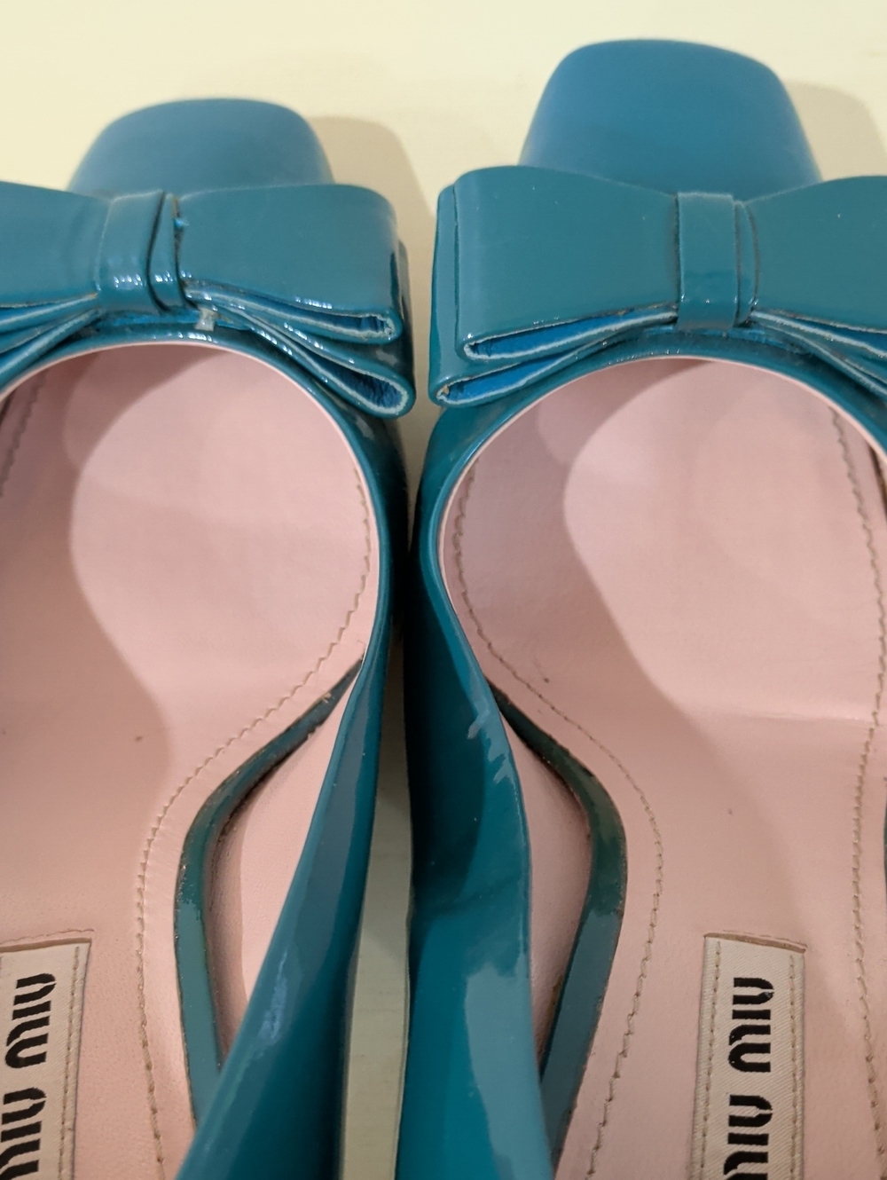 Miu Miu Teal Patent Leather Heels With Bows Size 36.5 - Picture 7 of 13